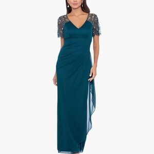 Green dress with bedazzled sleeves